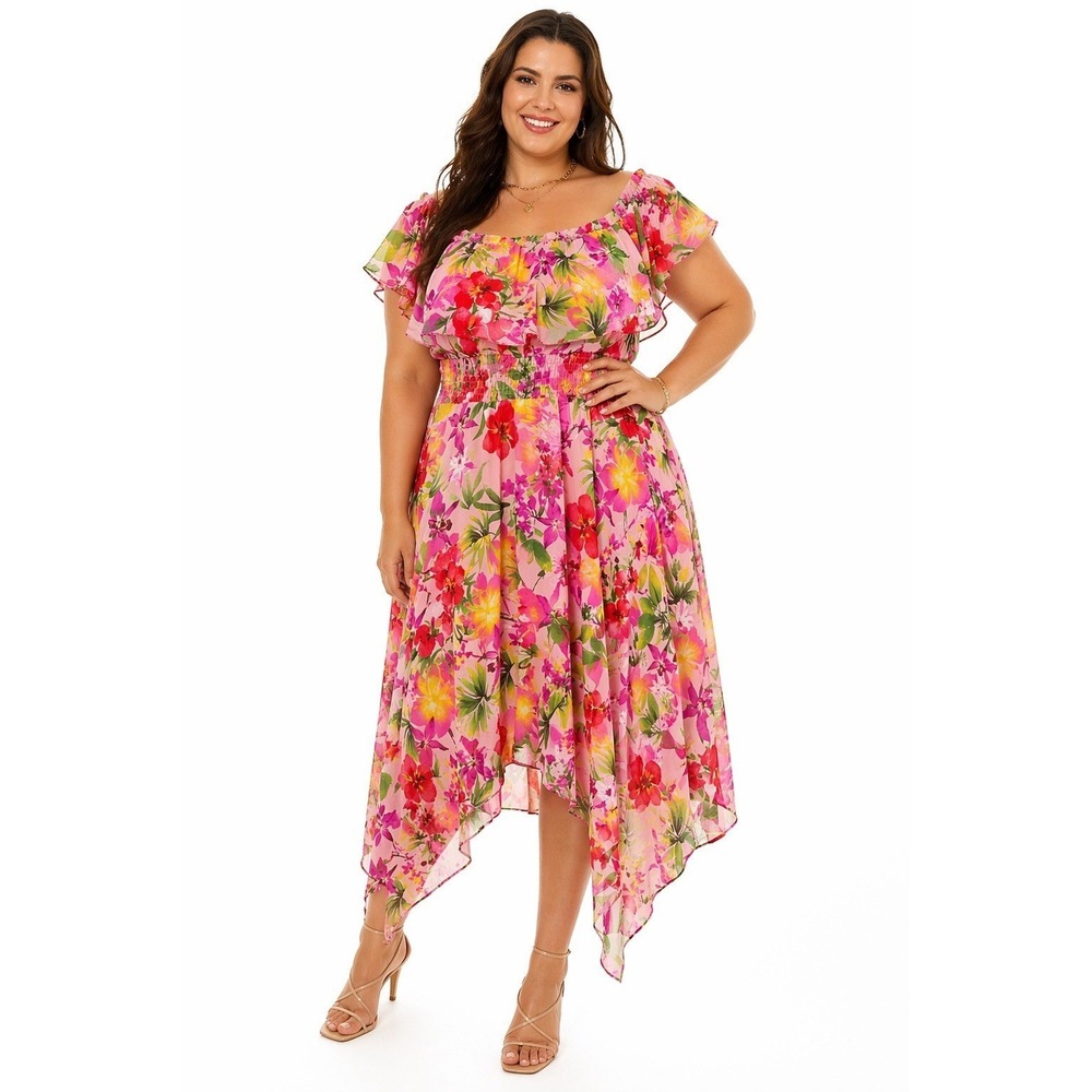 Rabbit Rabbit Rabbit Designs‎ Pink Floral Off Shoulder Dress Size 16